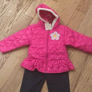 Pink Quilted Jacket with Flower Patch